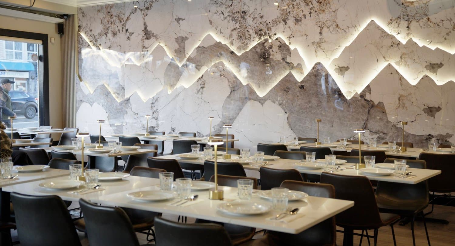 Interior decor of Karakoram Restaurant featuring the breathtaking Karakoram mountain range
